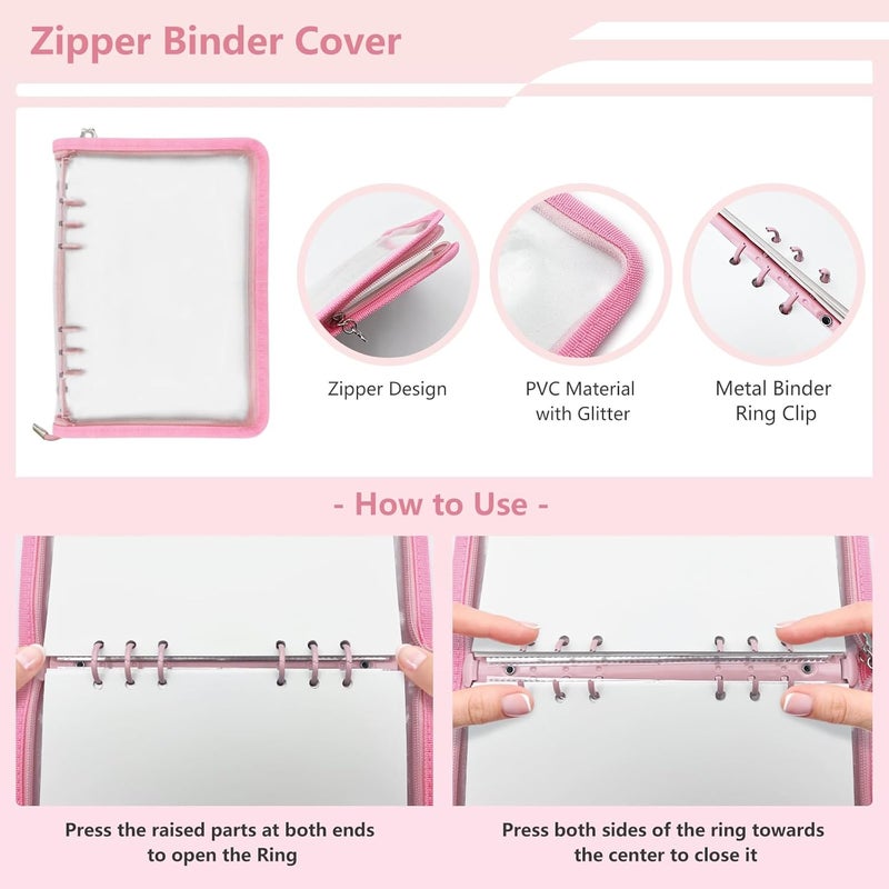 NOCAFI Sticker Storage Organizer Binder A5 Sticker Collecting Book Zipper Album for Adult with Blank Reusable Release Paper and Pocket Pages (Pink) - Image 2